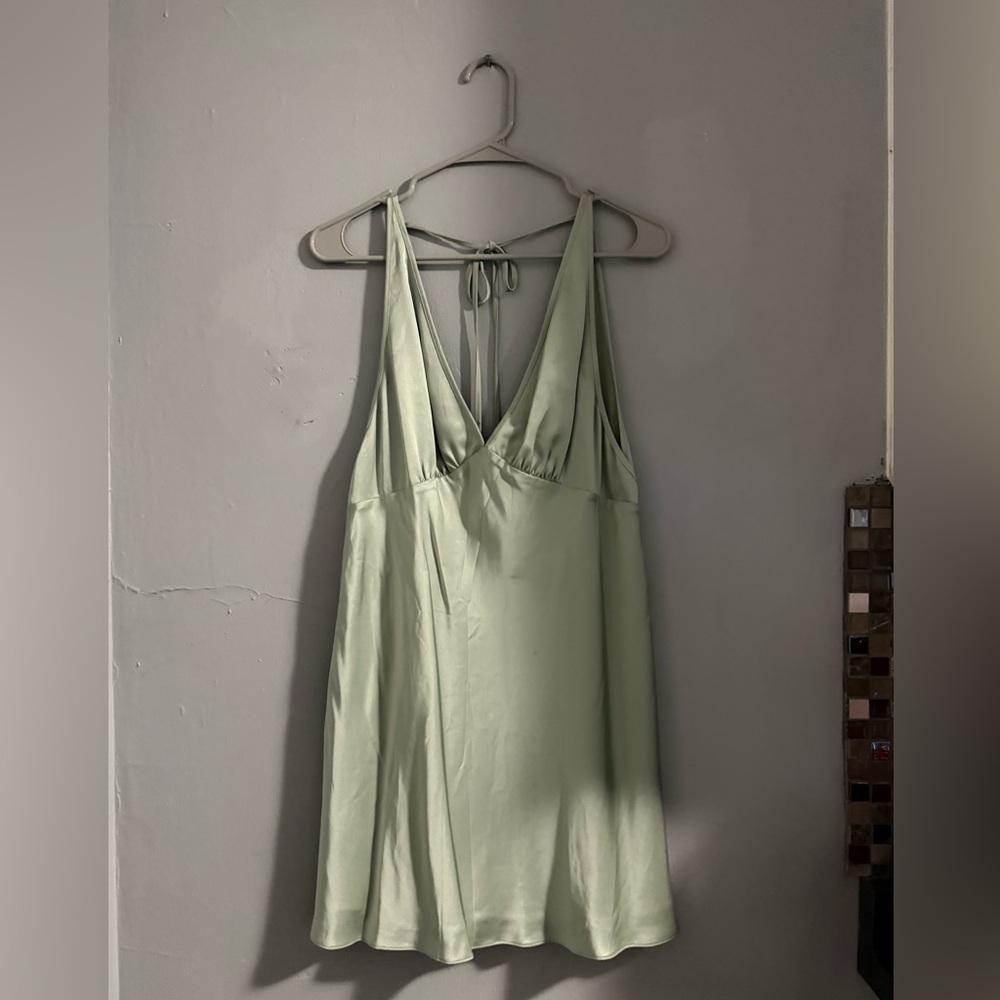 Aritzia Sage Green Satin Mini Dress